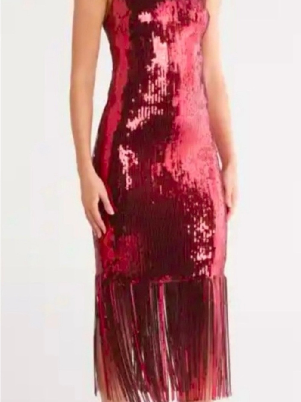 Nanette Lepore Red Sequin Fringe Midi Dress